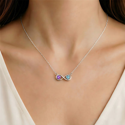 Mother&Daughter Connected By Heart Double Birthstones Infinity Necklace