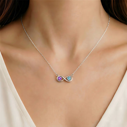 Grandmother&Granddaughter Connected By Heart Double Birthstones Infinity Necklace