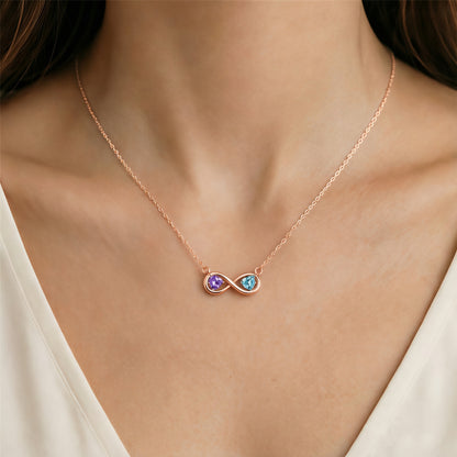 Mother&Daughter Connected By Heart Double Birthstones Infinity Necklace