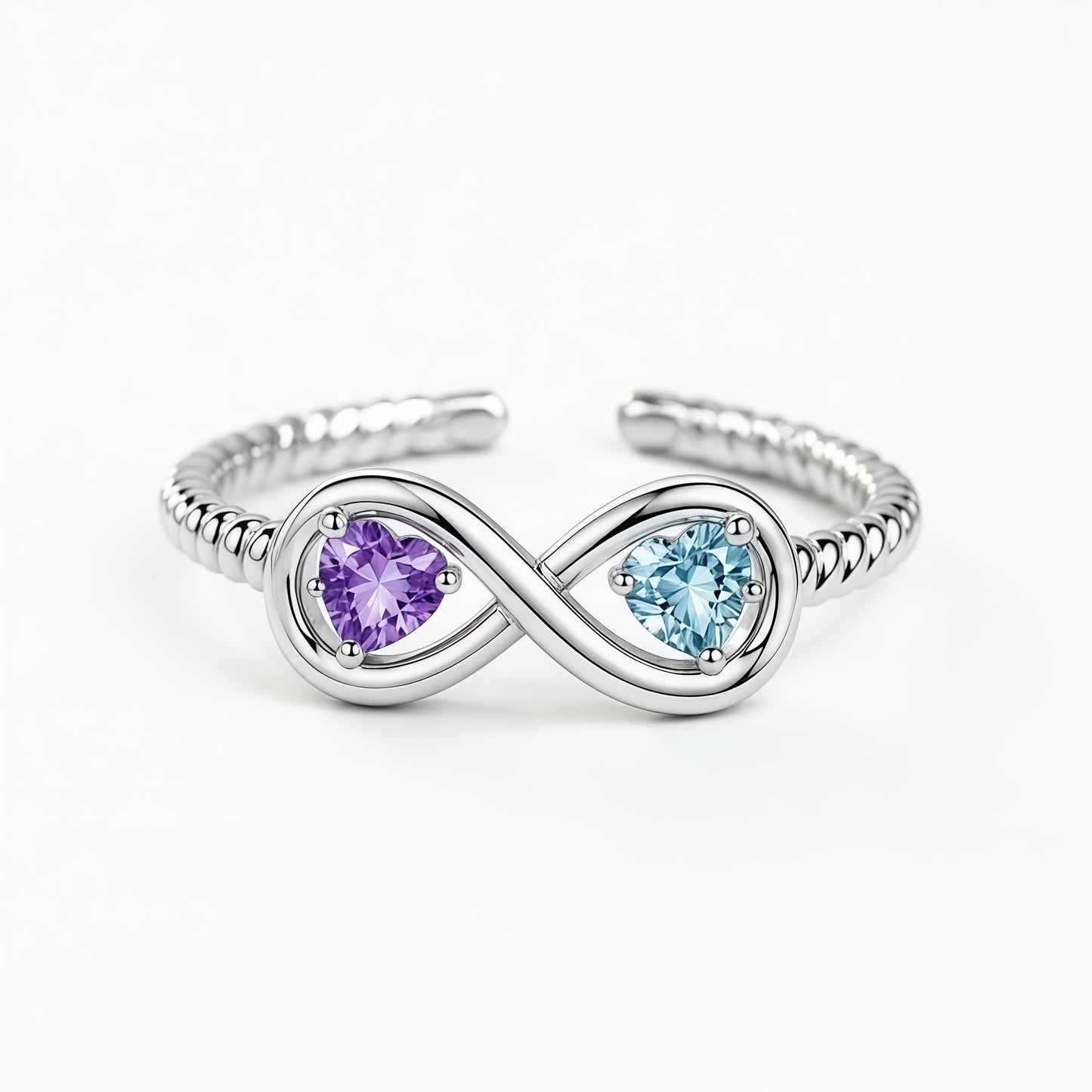 Mother&Daughter Connected By Heart Double Birthstones Infinity Ring