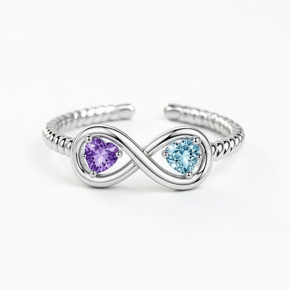 Mother&Daughter Connected By Heart Double Birthstones Infinity Ring