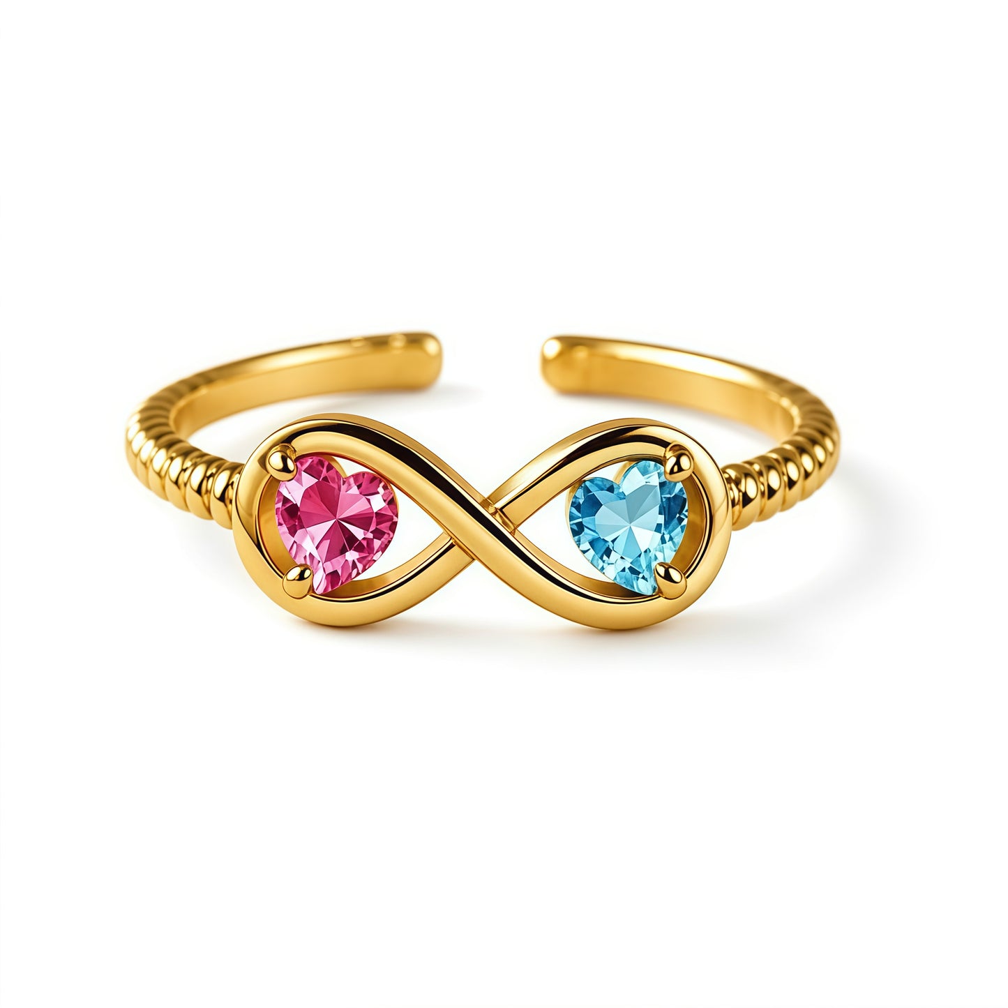 Mother&Daughter Connected By Heart Double Birthstones Infinity Ring