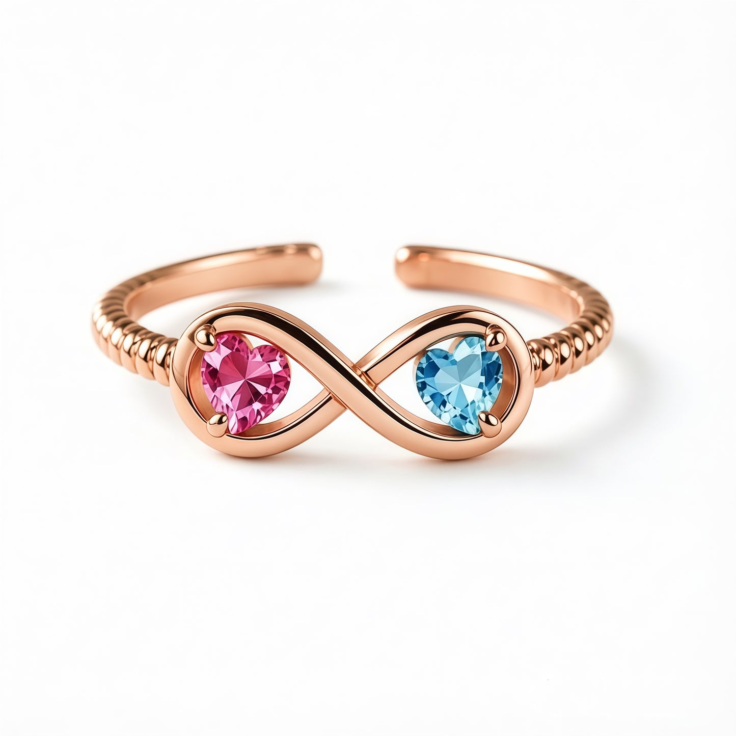 Mother&Daughter Connected By Heart Double Birthstones Infinity Ring