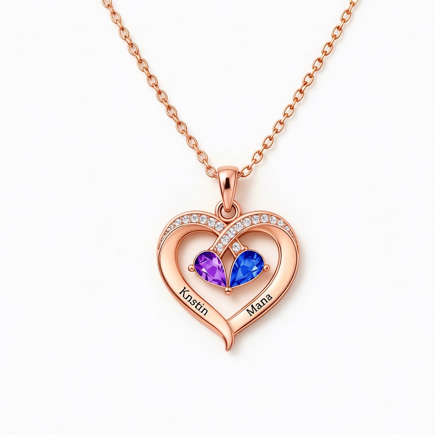 Grandmother And Granddaughter Custom Double Birthstones&Name Heart Necklace