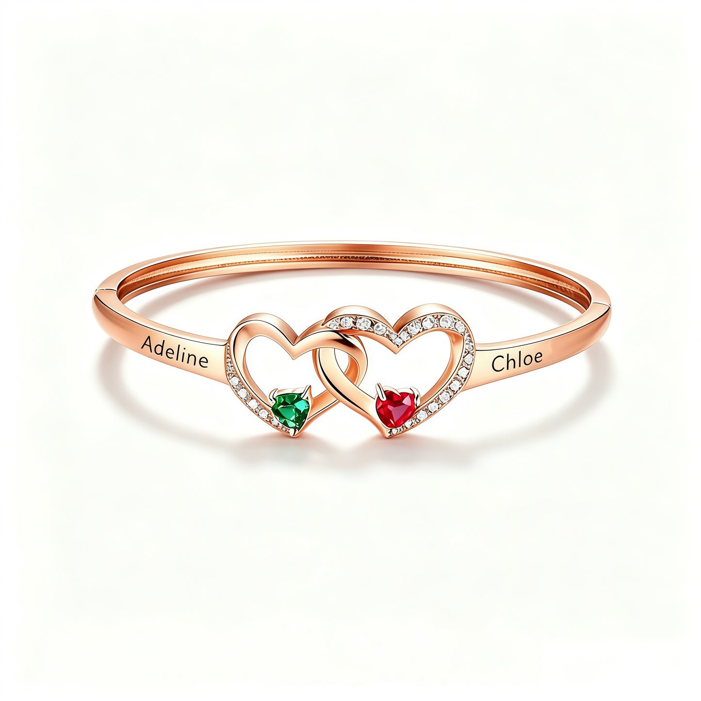 Personalized Mother And Daughter Double Heart Birthstone&Name Bracelet