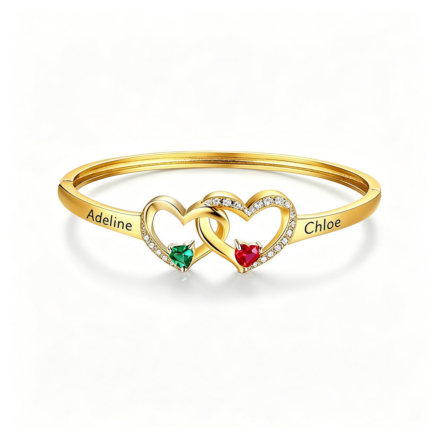 Personalized Mother And Daughter Double Heart Birthstone&Name Bracelet