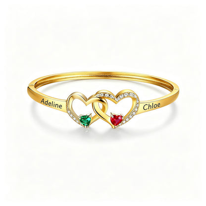 Personalized Mother And Daughter Double Heart Birthstone&Name Bracelet